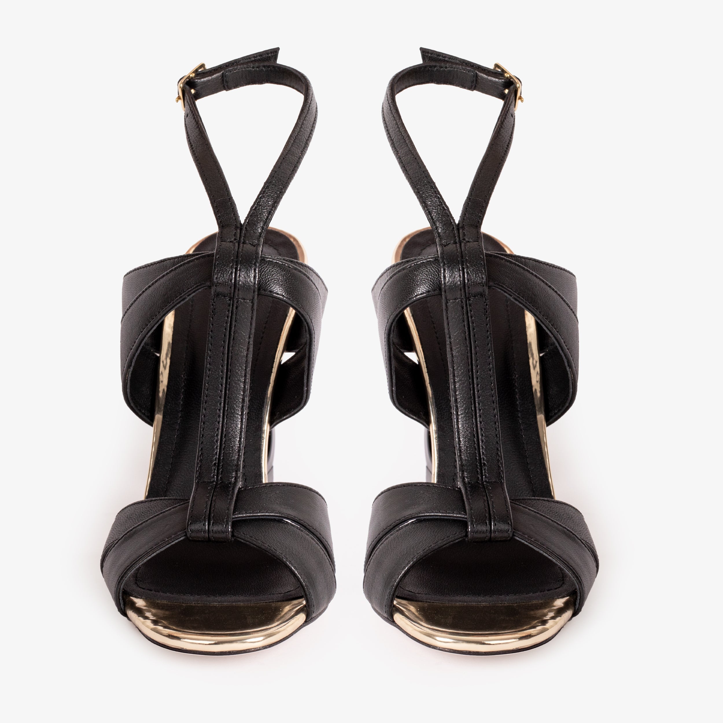 The Duffryn Black T-Strap Leather Women Sandal