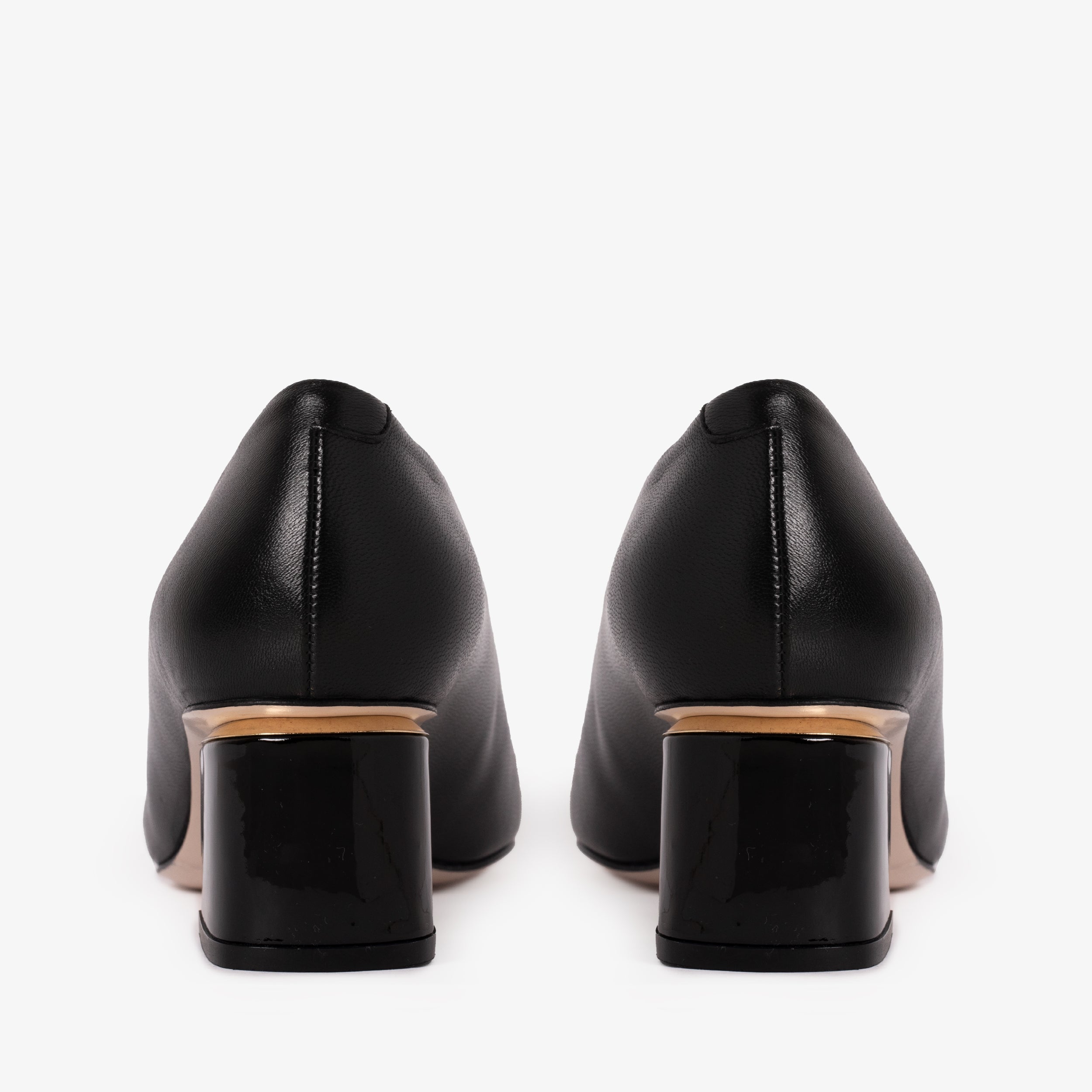 The Diva Black Leather Cap Toe Block Heel Pump Women Shoe