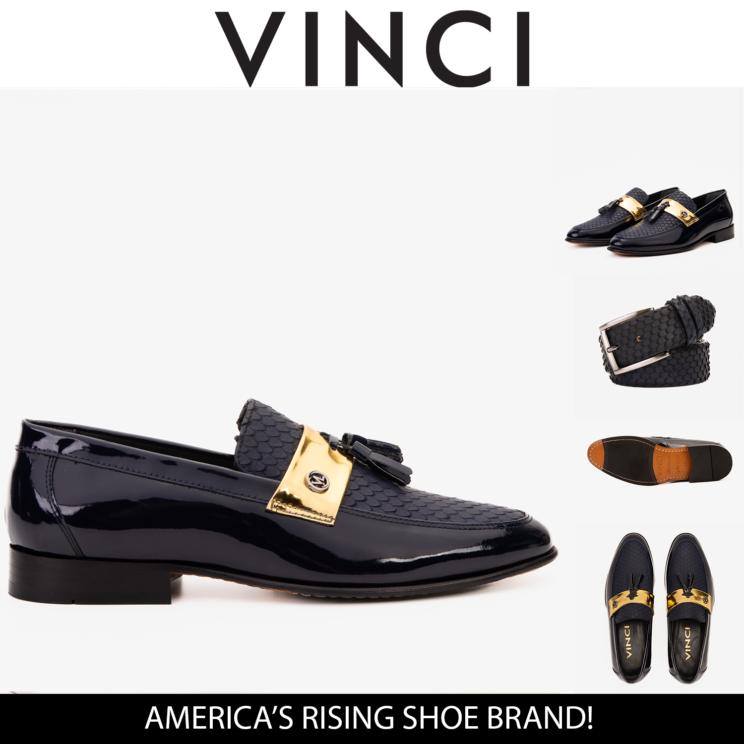 The Imperial Navy Blue & Gold Leather Men Dress Shoe