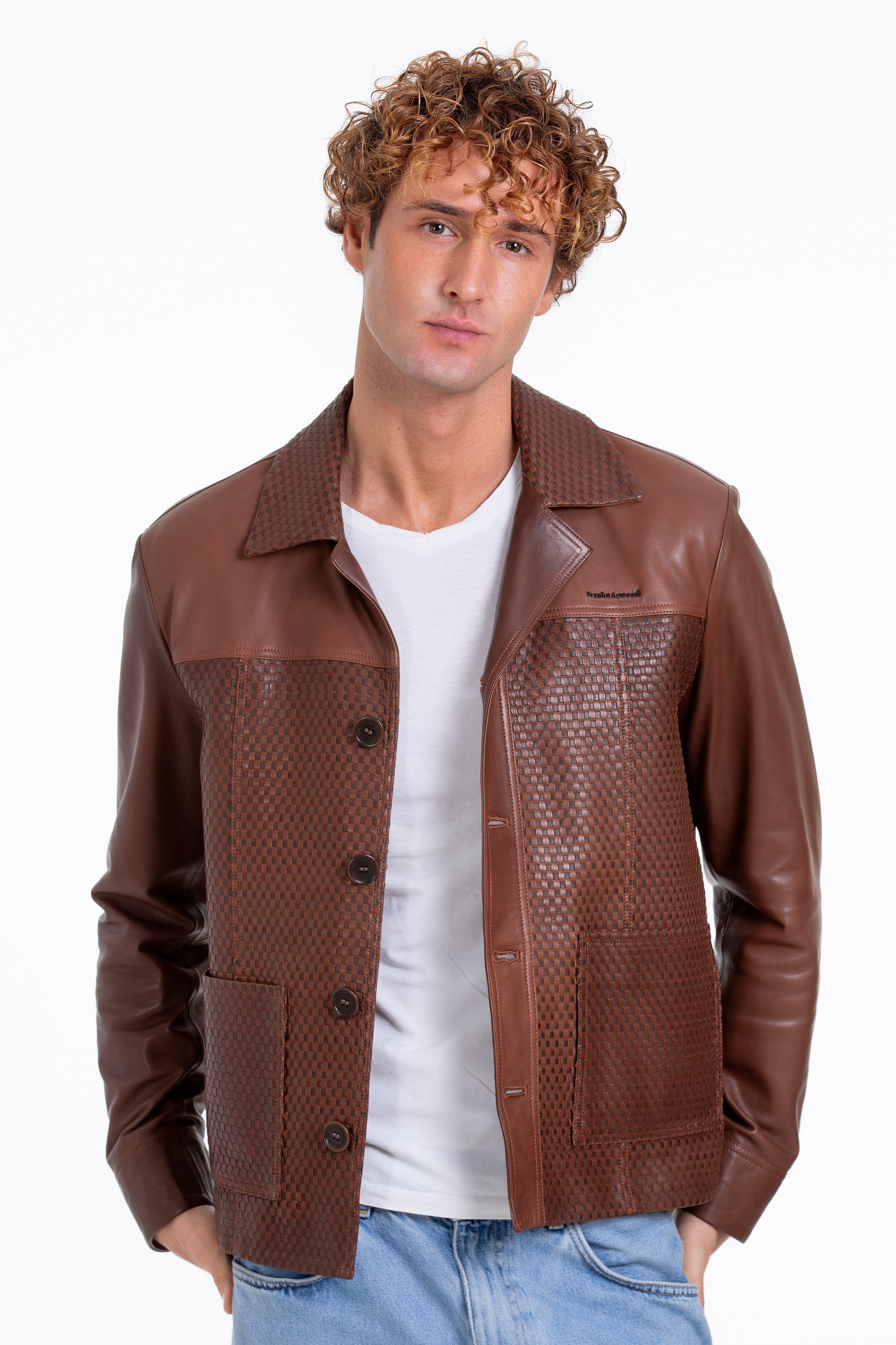 The Glasgow Tan Handwoven Leather Men Jacket