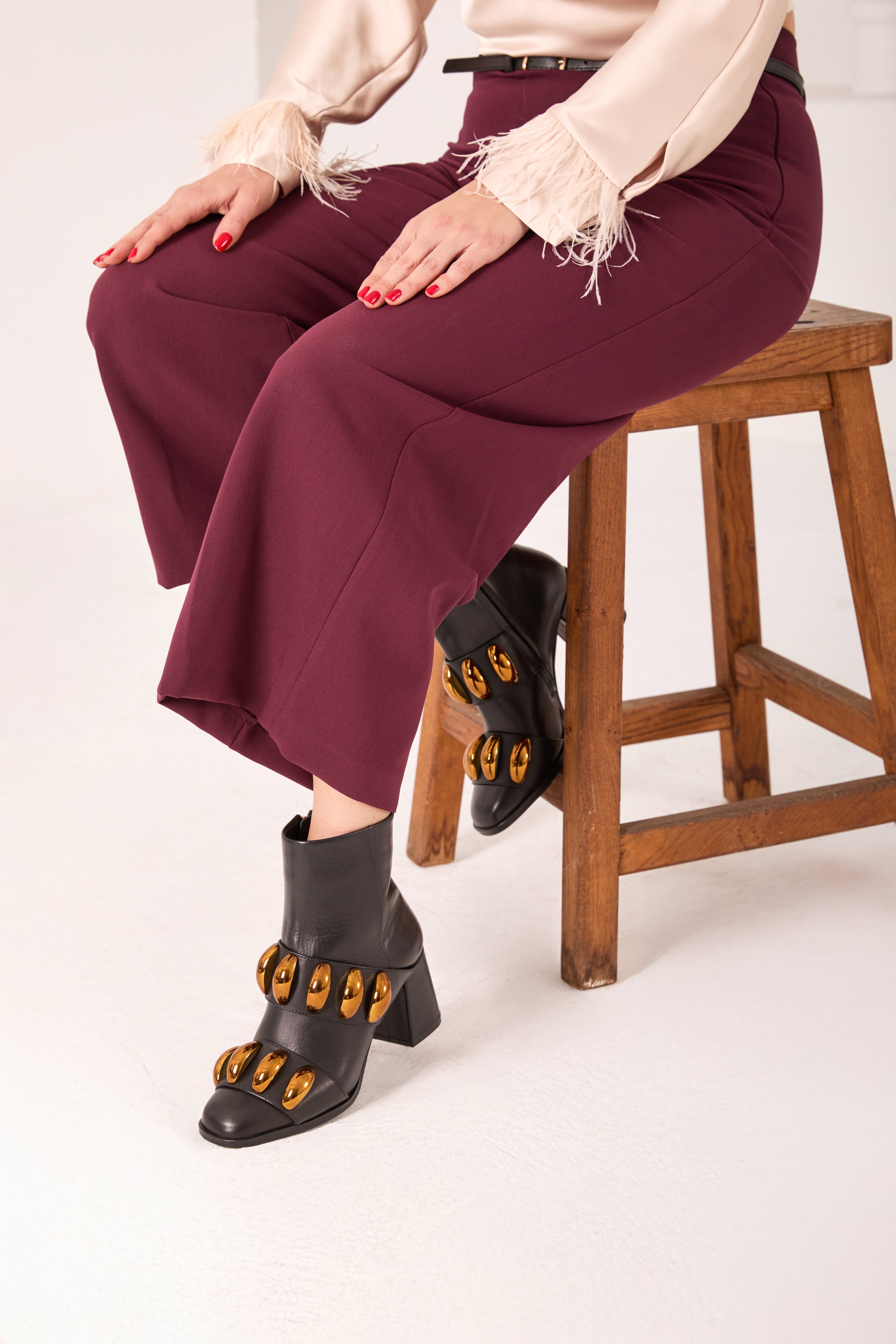 The Eclipse Black & Gold Leather Block Heel Women Boot