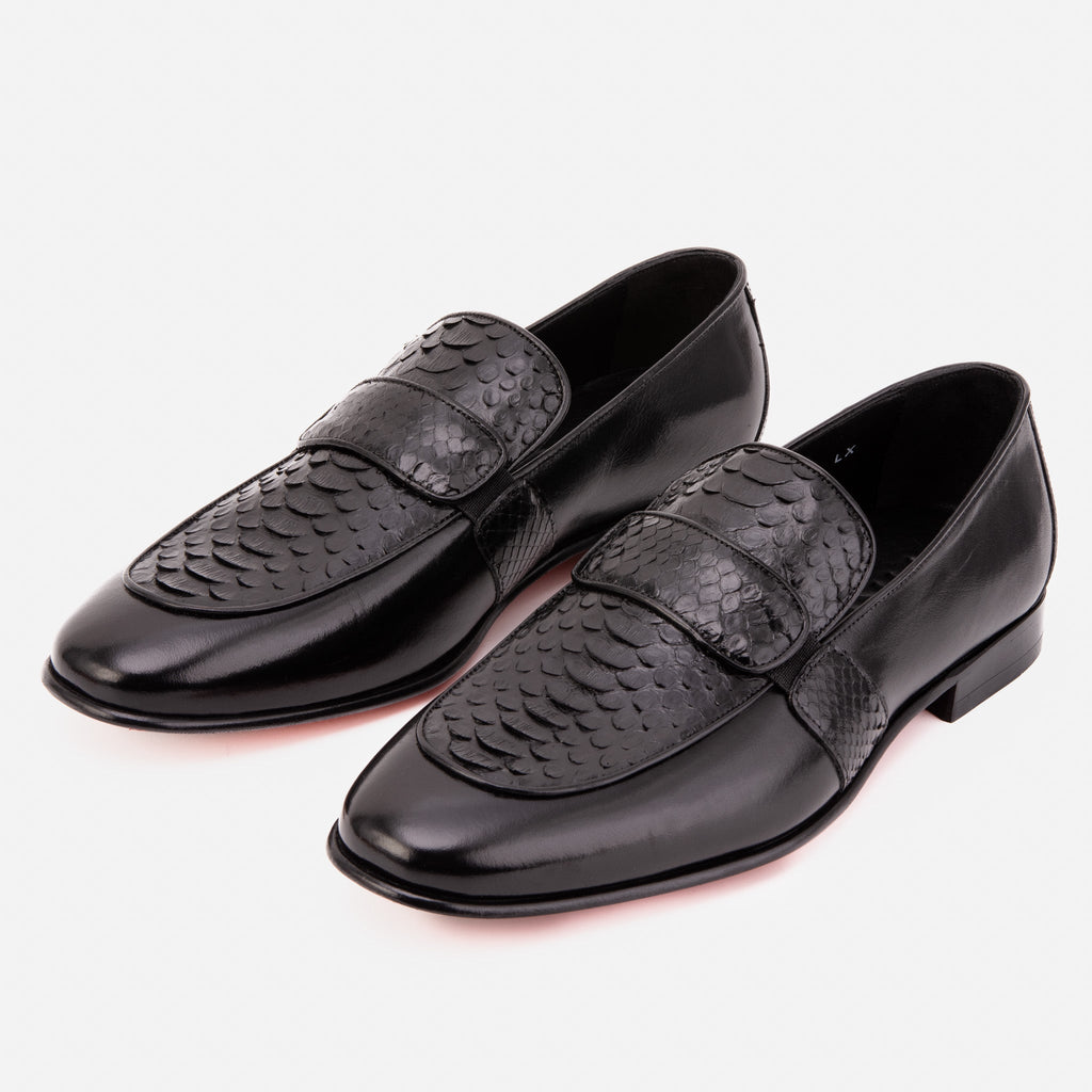 The Dorian Black Python & Baby Buffalo Leather Loafer Men Shoe