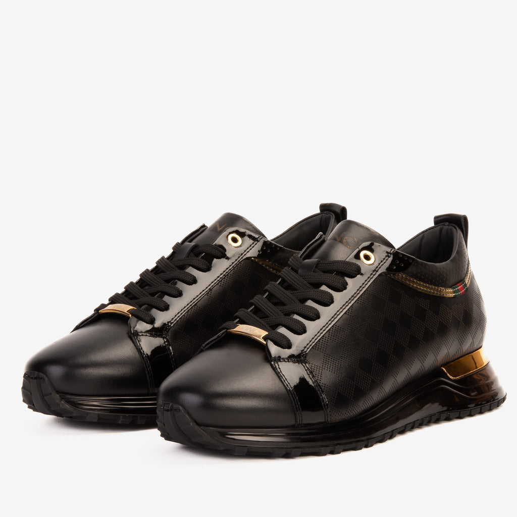 The Cenova Black & Gold Leather Men Sneaker