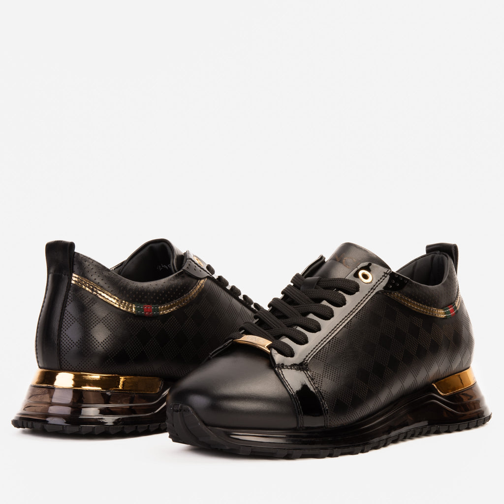 The Cenova Black & Gold Leather Men Sneaker