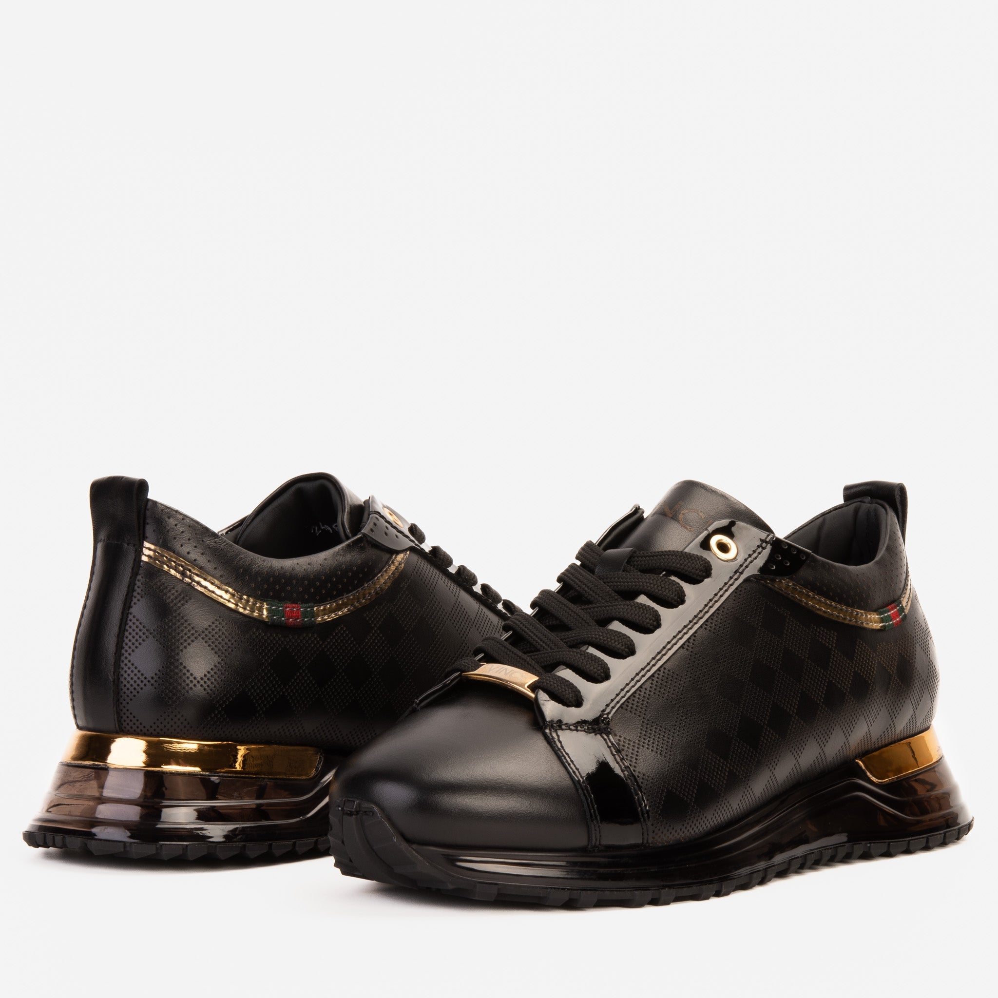 The Cenova Black & Gold Leather Men Sneaker