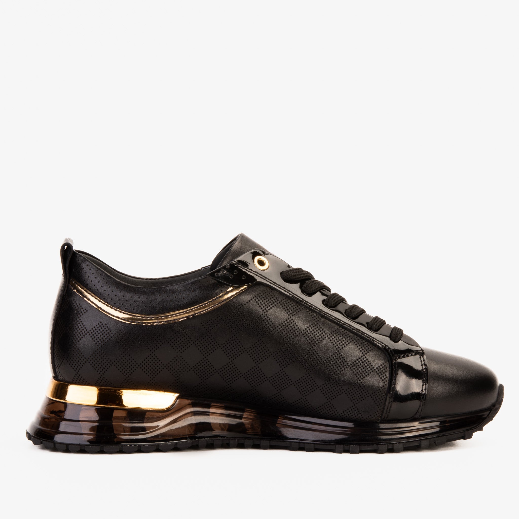 The Cenova Black & Gold Leather Men Sneaker