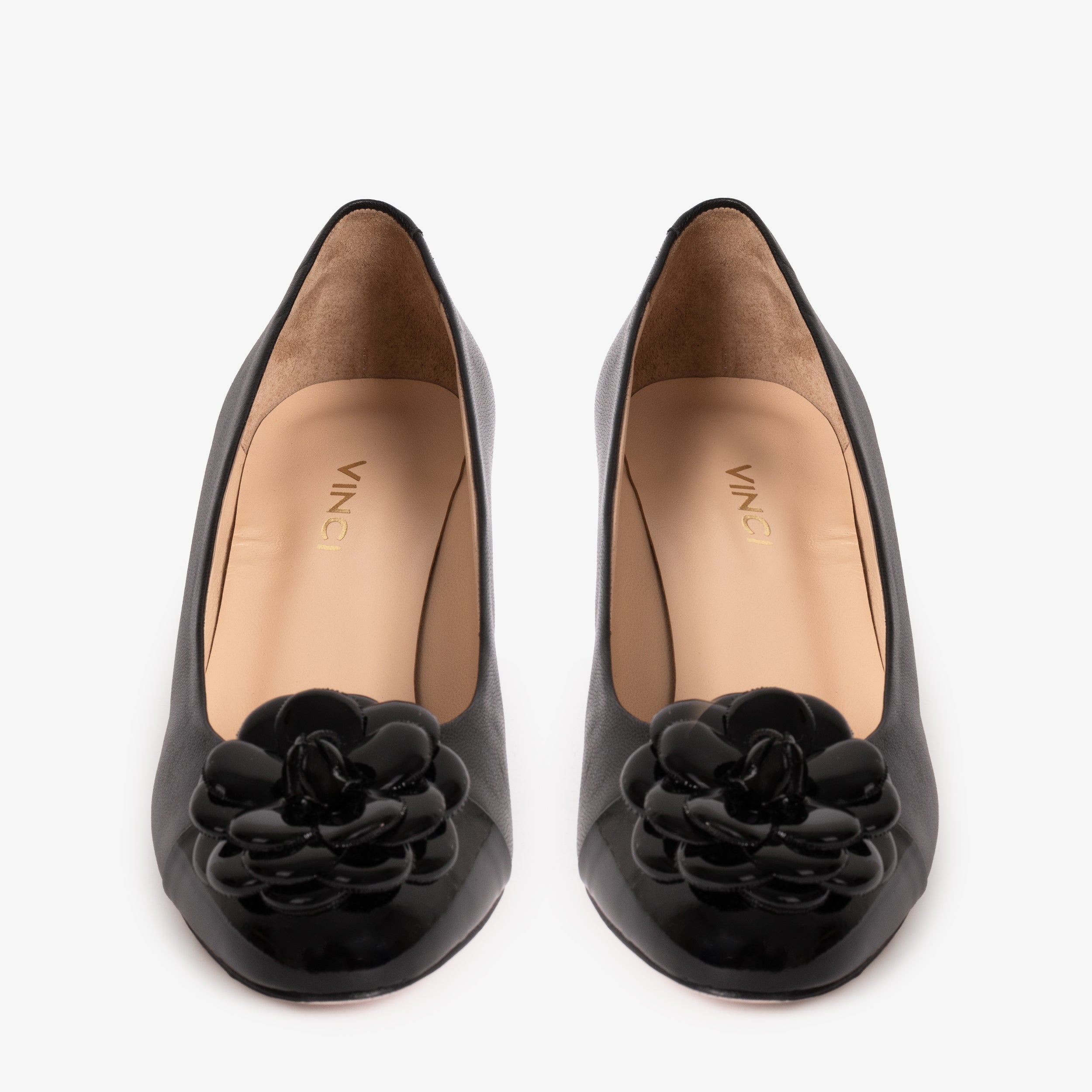 The Diva Black Leather Cap Toe Block Heel Pump Women Shoe