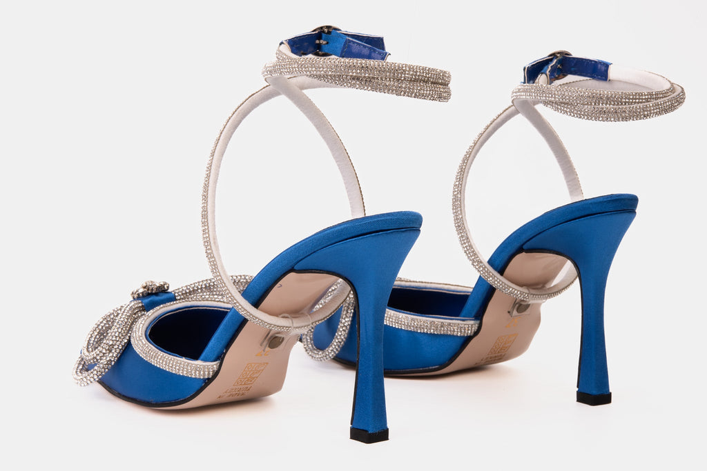 The Floransa Sax Blue Leather Pointy Toe Ankle Strap Women Sandal Final Sale!