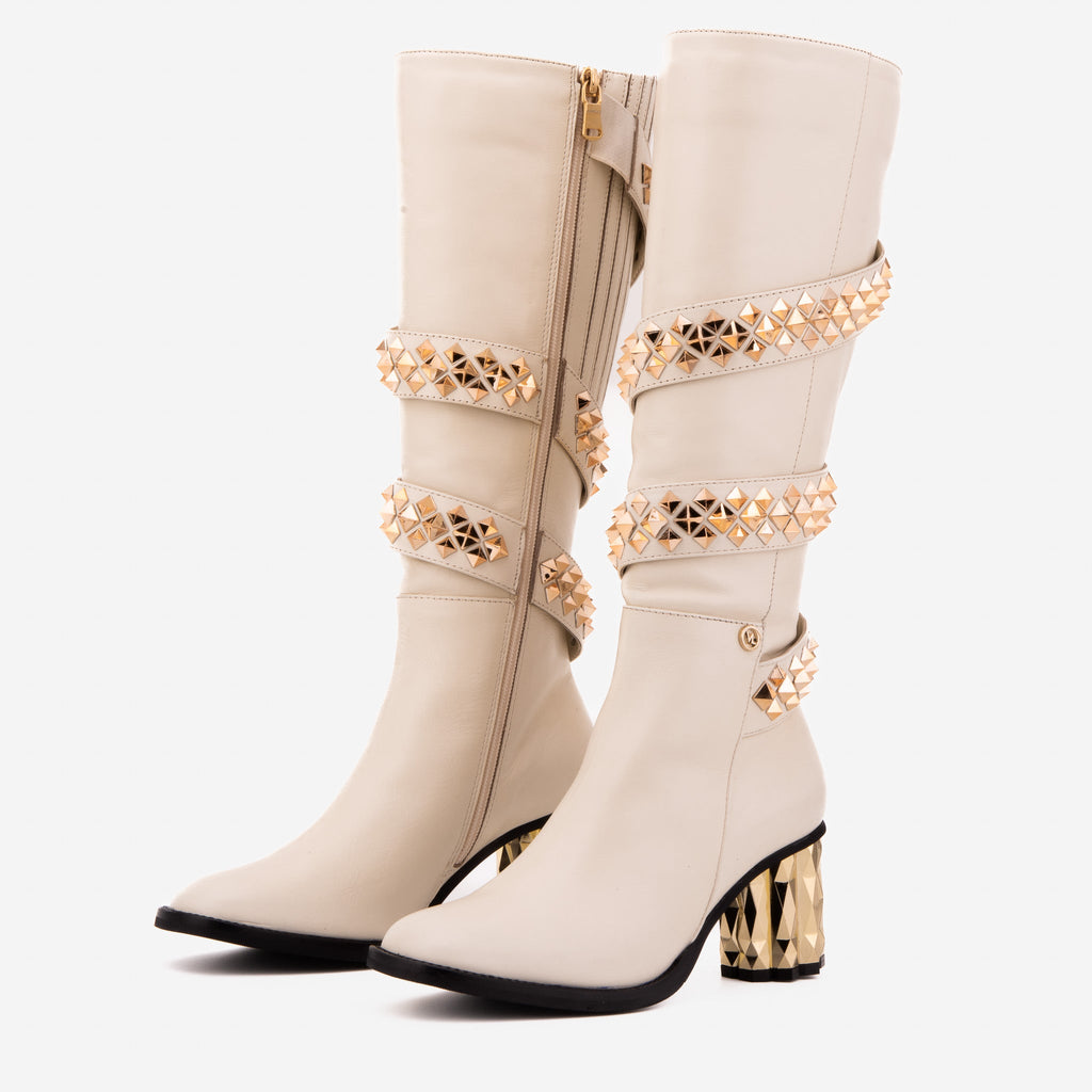 The Gladiator Cream Leather Knee High Women Boot