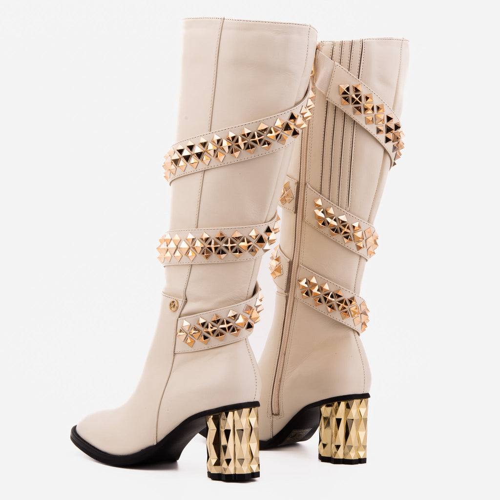 The Gladiator Cream Leather Knee High Women Boot