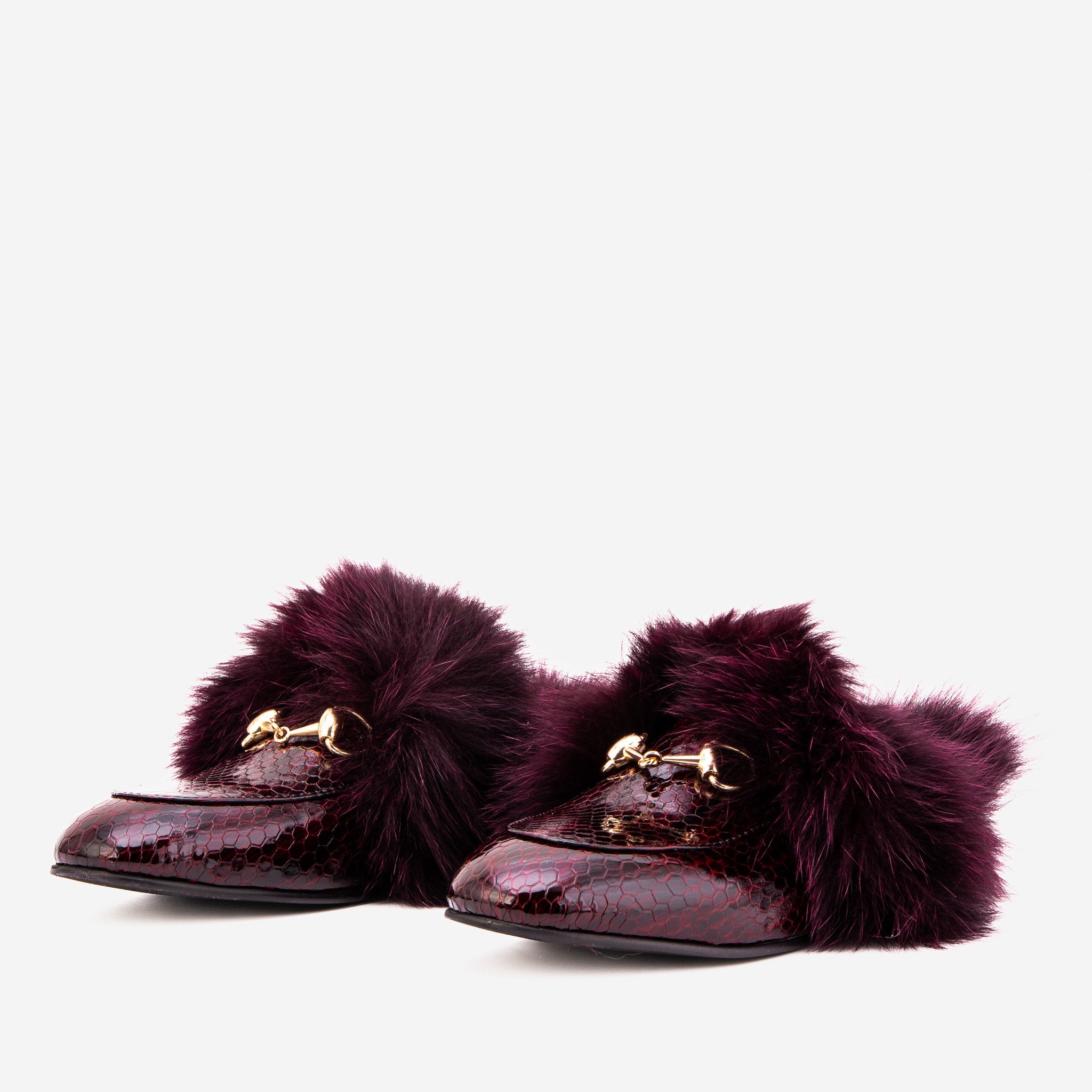 The Izmir Burgundy  Patent Leather Natural Fur Women Slipper