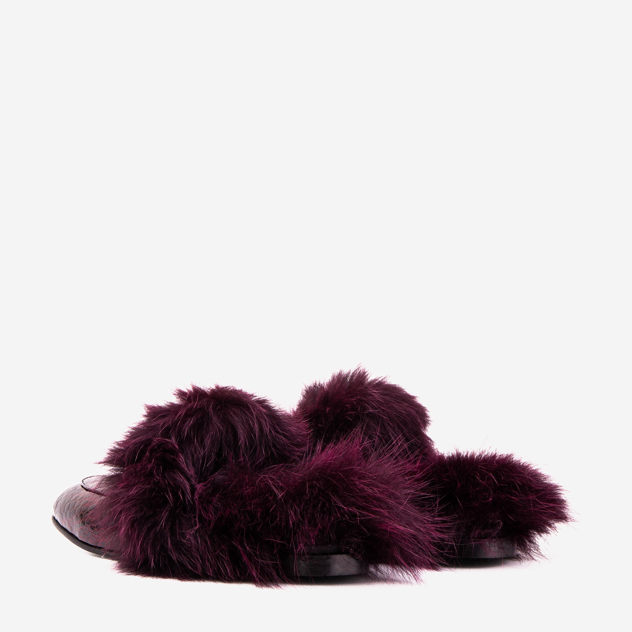The Izmir Burgundy  Patent Leather Natural Fur Women Slipper
