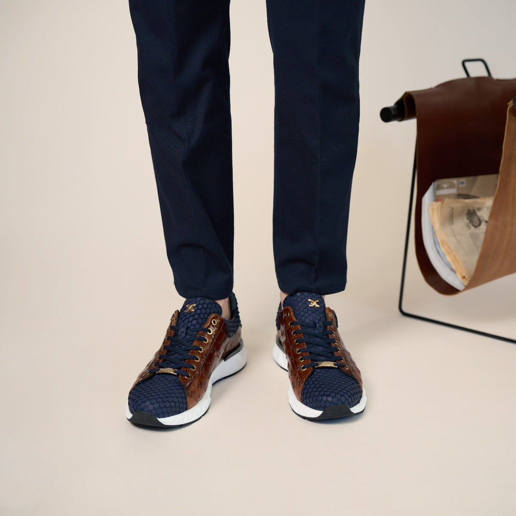 The Caesars Navy & Tan Leather Men Sneaker