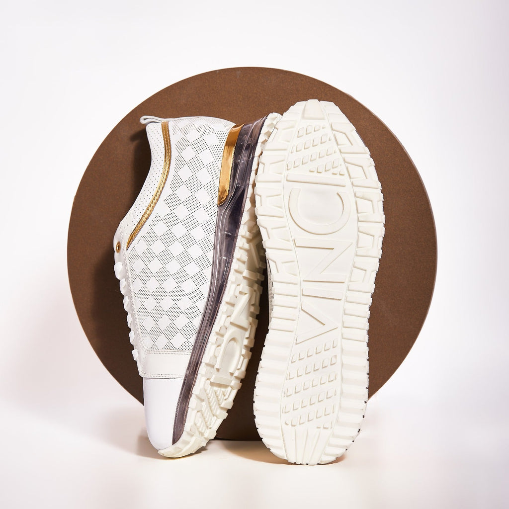 The Cenova White & Gold Leather Men Sneaker