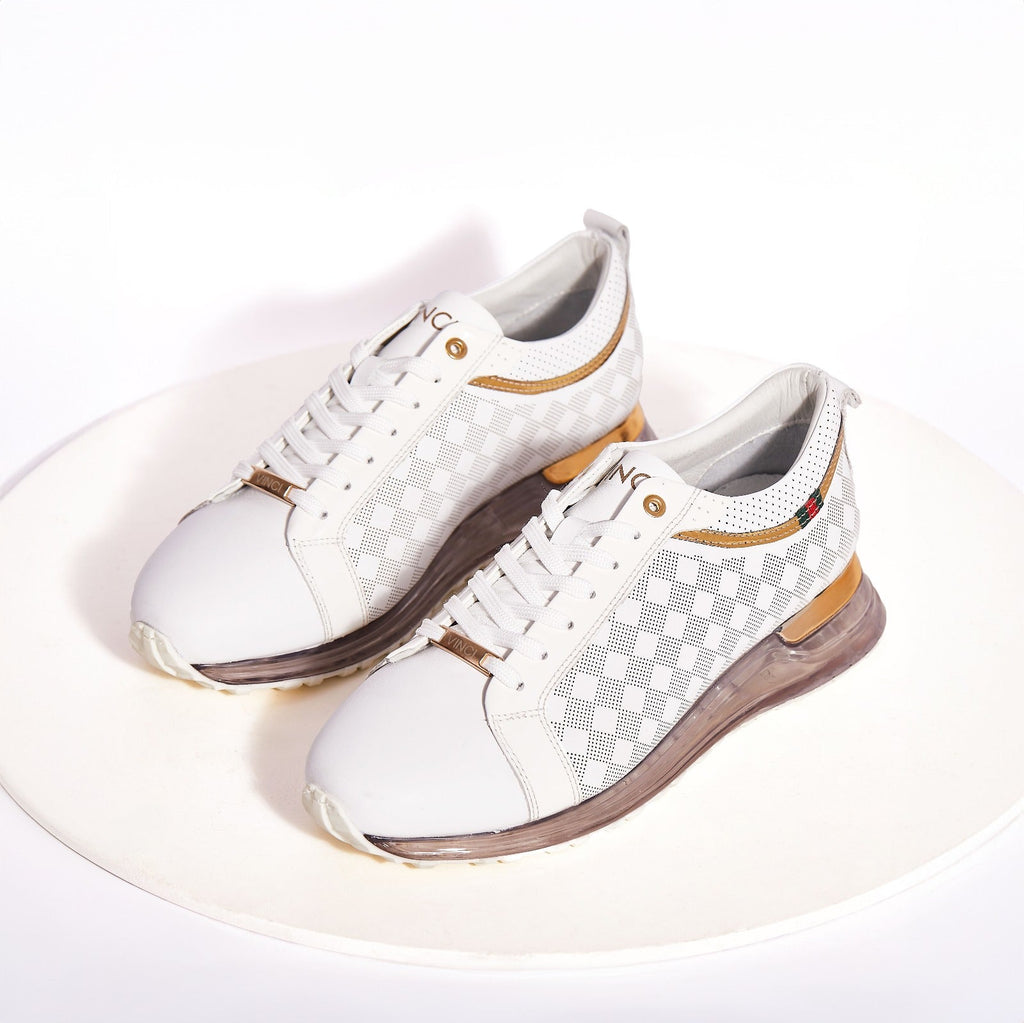 The Cenova White & Gold Leather Men Sneaker