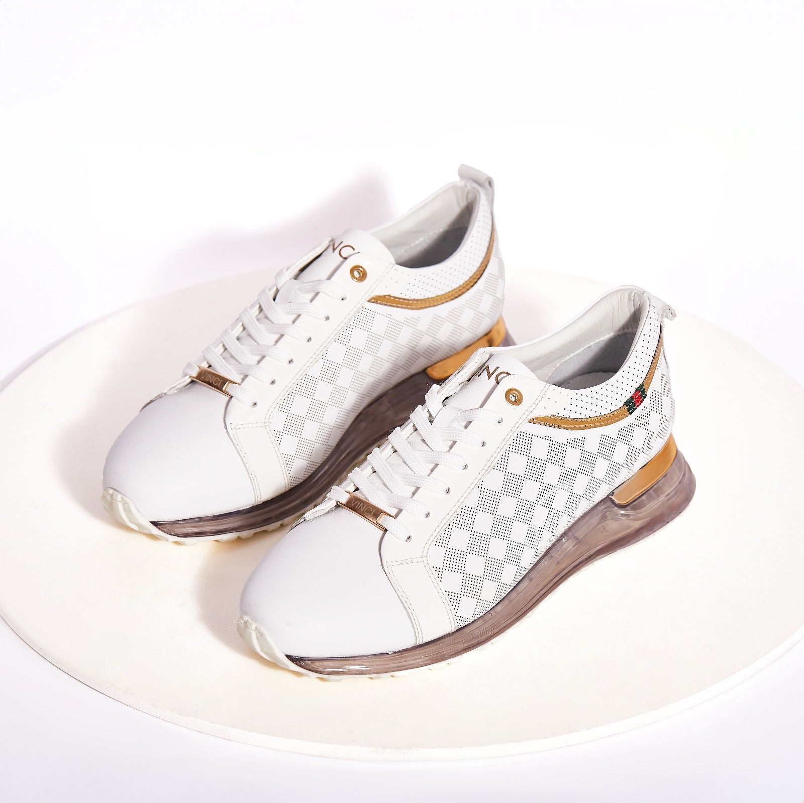 The Cenova White & Gold Leather Men Sneaker