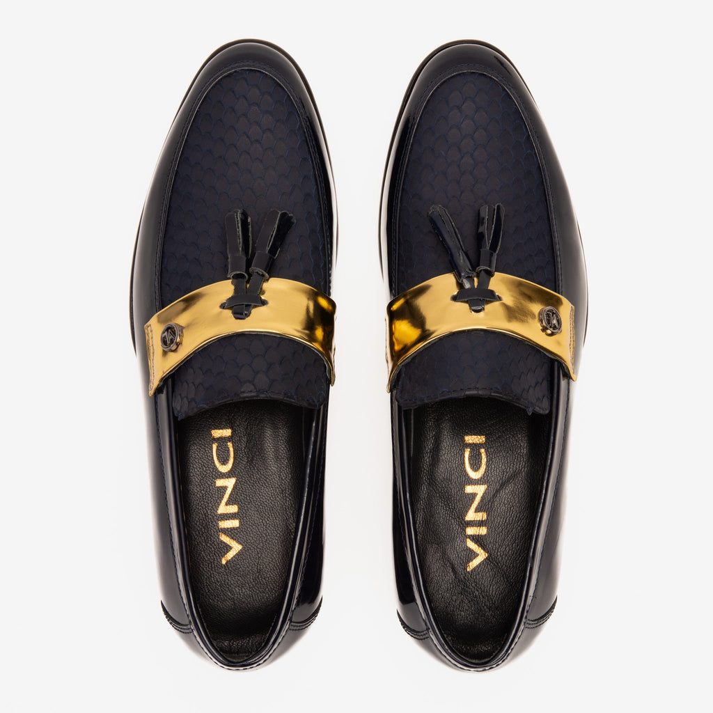 The Imperial Navy Blue & Gold Leather Men Dress Shoe